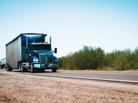 Semi truck driving on a highway